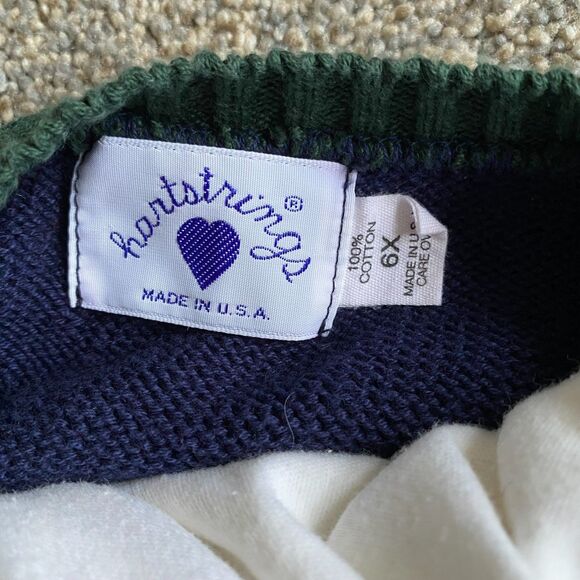 Vintage 80s Hartstrings Cardigan Sweater Girls 6 Button Up Navy Cotton Christmas - Picture 8 of 16